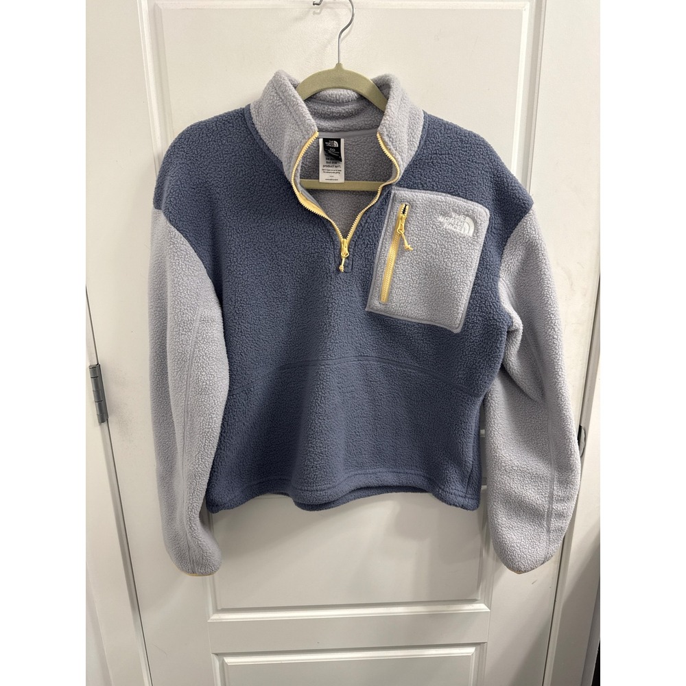The North Face Womens Circular Design Quarter Zip Fleece Pullover Blue Grey M